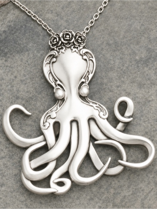 Jewelry - “Vintage Fork Octopus” Silverware Spoon Squid Octopod Kraken Tentacles Necklace